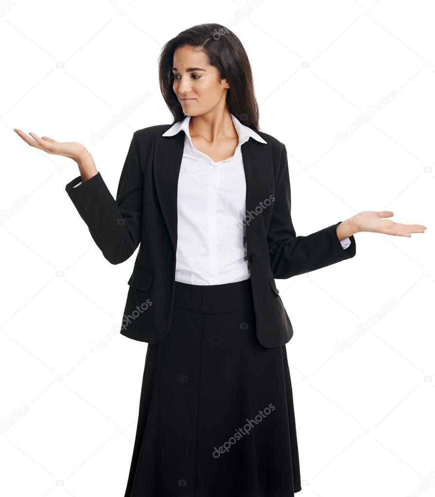 businesswoman weighing her options