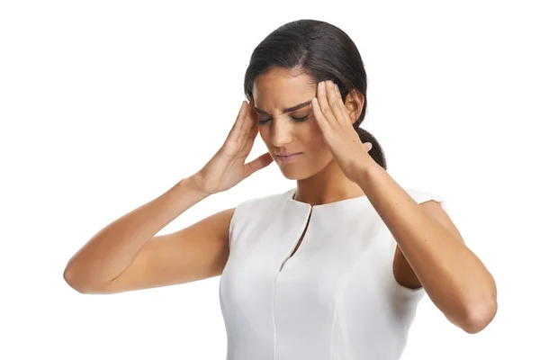 Ung affärskvinna med huvudvärk — Stockfoto