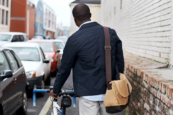 African man with bicycle walking — Stock Photo, Image