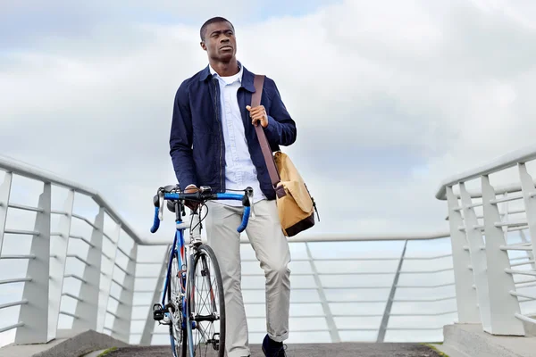 African man with bicycle walking — Stock Photo, Image