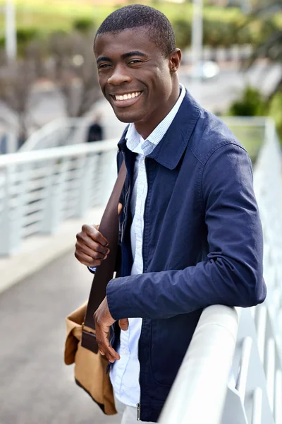 African man walking around urban city — Stock Photo, Image