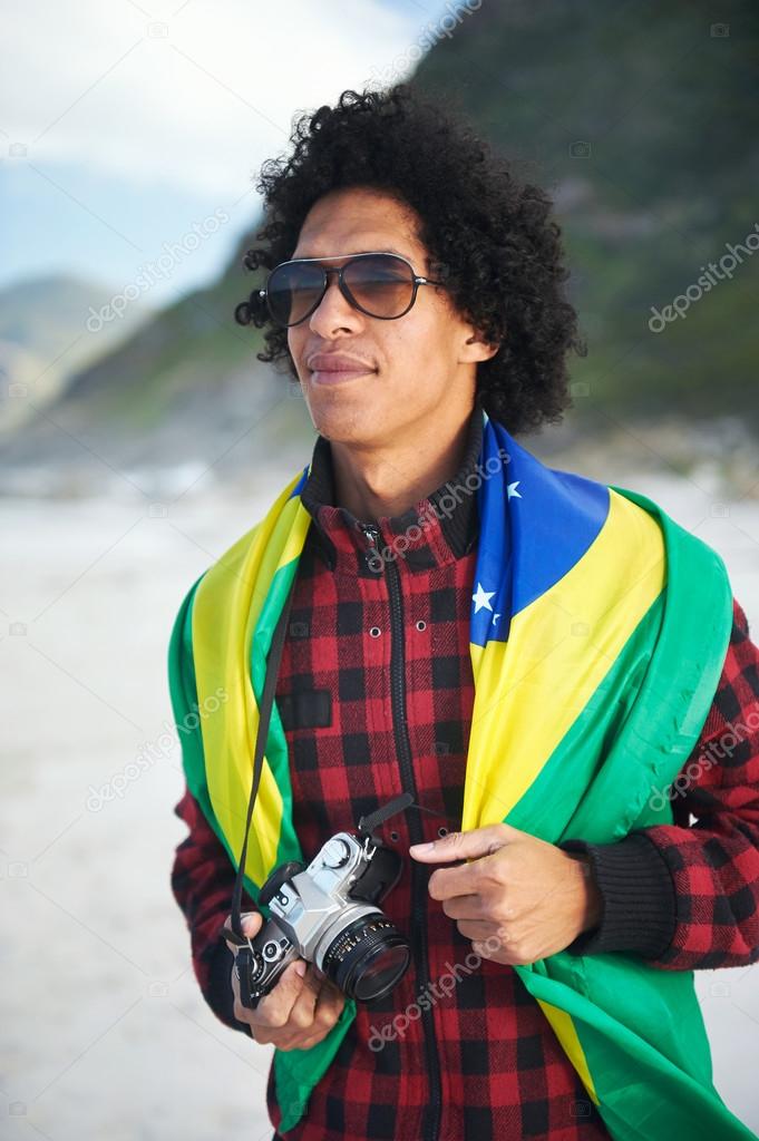 Brazil soccer fan tourist at beach