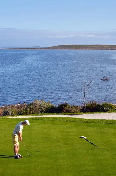 Golf mannen att sätta på green — Stockfoto