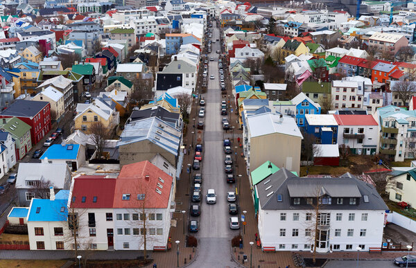 Aerial view of Reykjavik city settlement Iceland
