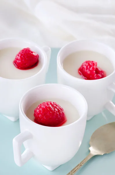 Stewed berry topping on panna cotta — Stockfoto