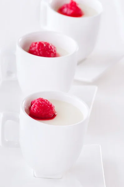 Individual cupped panna cotta with berry fruit — Stock Fotó