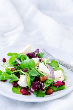 Öğle yemeği yemek için taze sağlıklı yeşil salata 