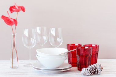 Modern table setting with red white theme