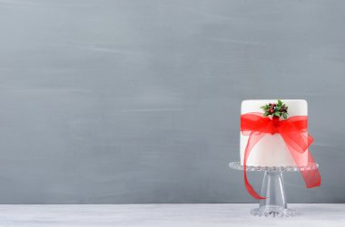 Christmas cake decorated with mistletoe