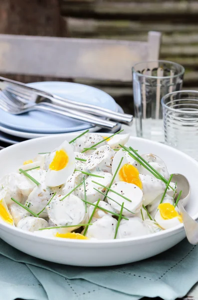 Картопляний салат з яйцем і цибулею — стокове фото