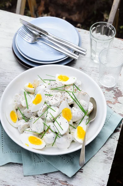 Salad kentang dengan telur dan chives — Stok Foto