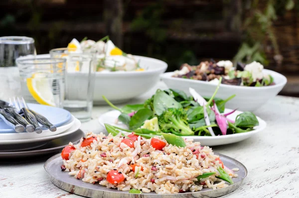 Assortment of salad sides for lunch party — Stock Photo, Image