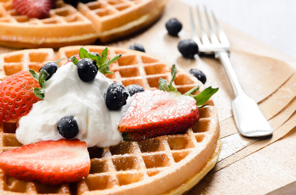 Waffles with fresh fruits