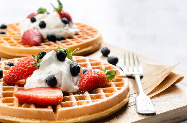 Waffles with fresh fruits