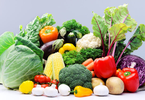 Variety of raw fresh produce from farmers market