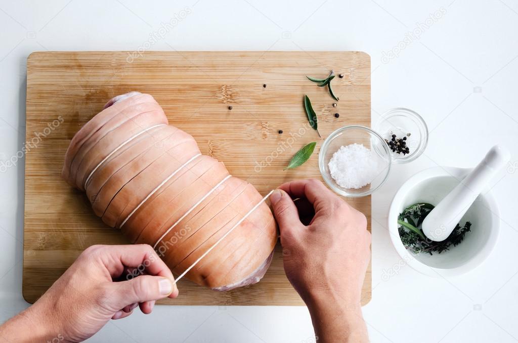 Chef hand srolled raw pork