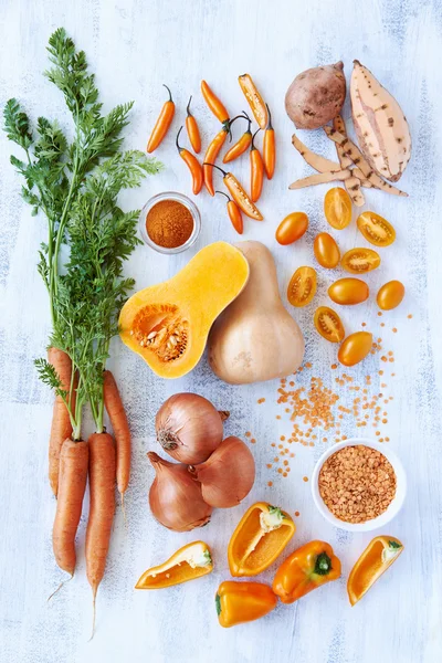 Overhead of orange coloured veggies — Stock Photo, Image