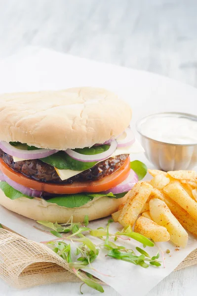 Burger and chips — Stock Photo, Image