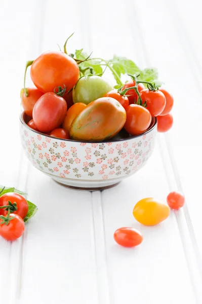 Mixed tomatoes in a bowl — Stock Photo, Image