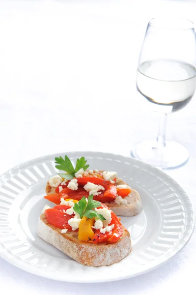 Roasted peppers canape — Stock Photo, Image