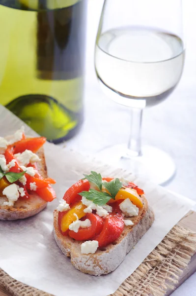 Roasted peppers canape — Stock Photo, Image