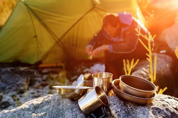 Explorador del desierto camping — Foto de Stock