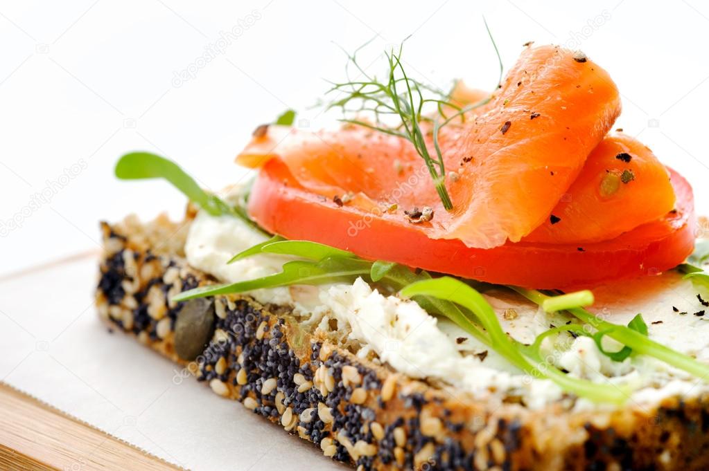 Healthy lunch with smoked salmon