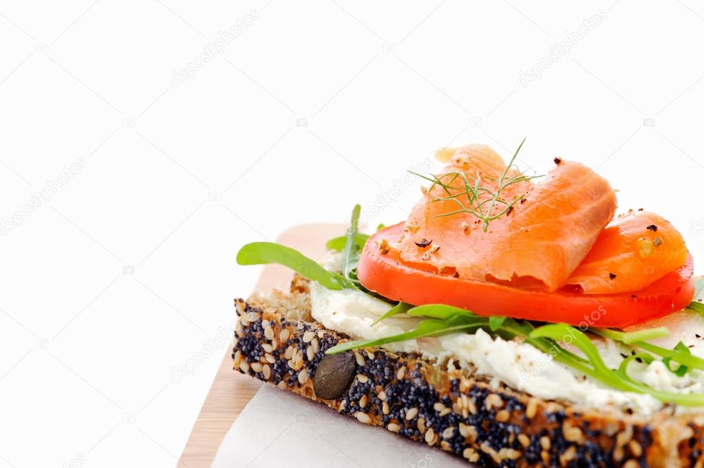 Healthy lunch with smoked salmon