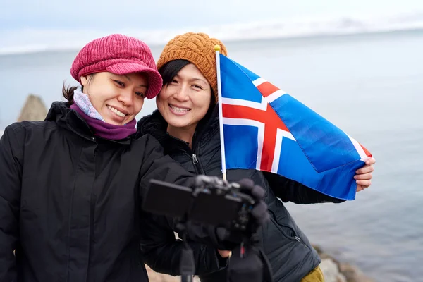 Зимний турист Исландии — стоковое фото
