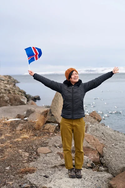 Island vintern turist — Stockfoto