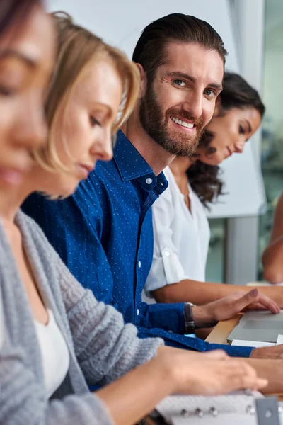 Business man during boardroom meeting with coworkers — Stock Photo, Image