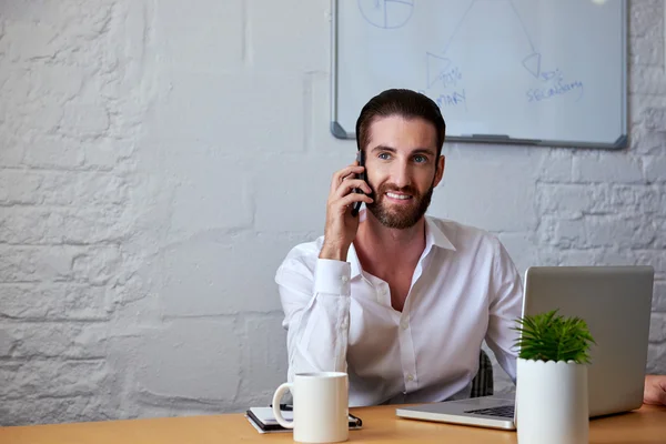 business man talking on phone with clients