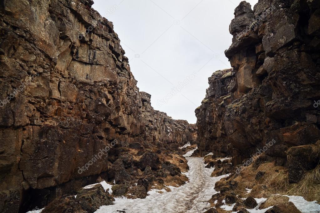 Rocky canyon between tectonic plates