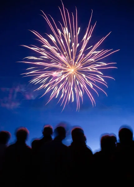 Multidão Assistindo Fogos Artifício Celebrando — Fotografia de Stock