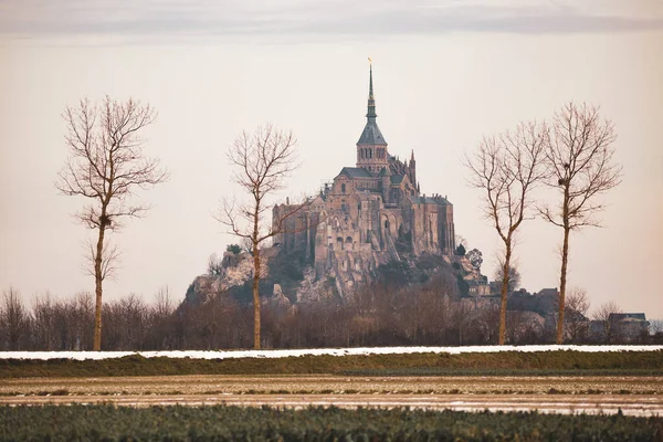 Mont Saint Michel Teplý Tón Zimě Normandie Francie — Stock fotografie
