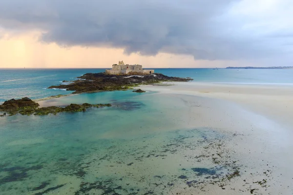 Fort National Eventail Pláži Saint Malo Během Odlivu Brittany Francie — Stock fotografie