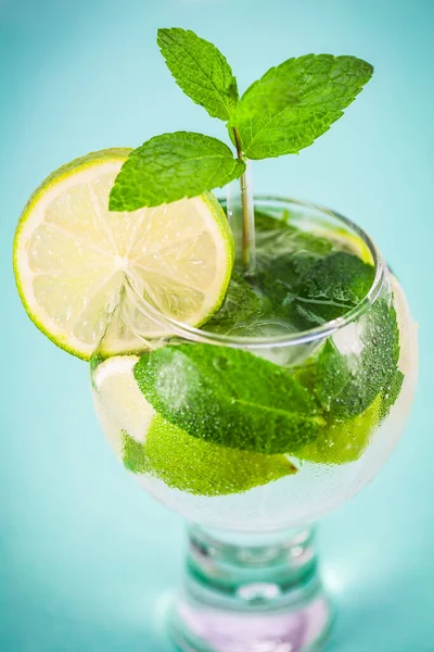 Glas Med Färsk Mojito Cocktail Med Mynta Och Lime — Stockfoto