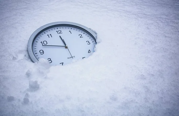 Horloge Urgence Dans Neige Pour Changement Climatique — Photo