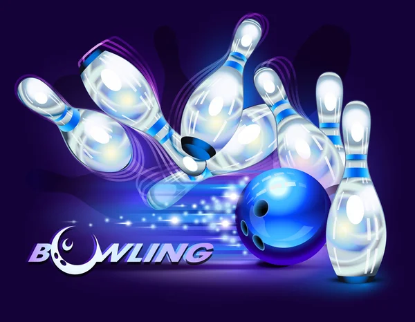 Bowlingspel over blauw — Stockvector