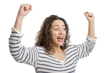 Her iki kolu ile mutlu kadın