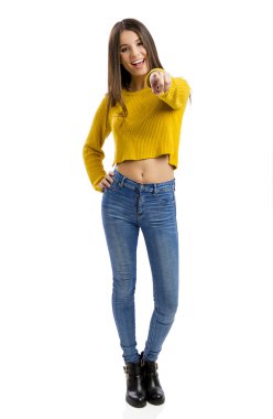 Mutlu kız el ile işaret