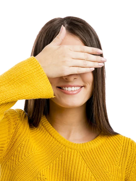 Kvinna som täcker hennes egna ögon — Stockfoto