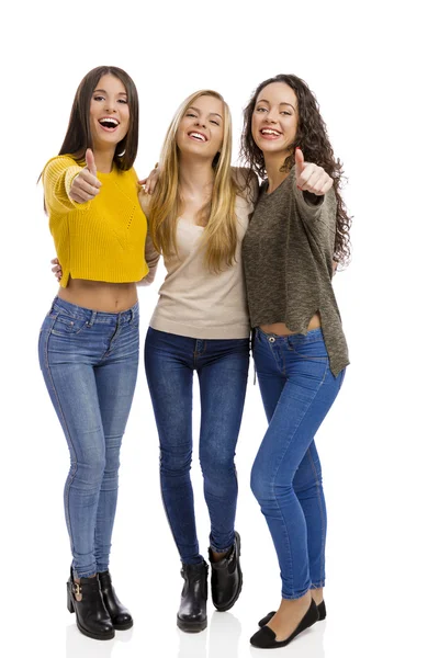 Groep vrienden gebaren duimen omhoog teken — Stockfoto