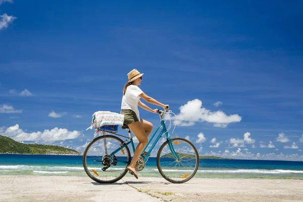 Woman ride along The Beach Royalty Free Stock Images