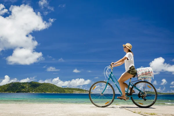 Woman ride along The Beach Royalty Free Stock Images