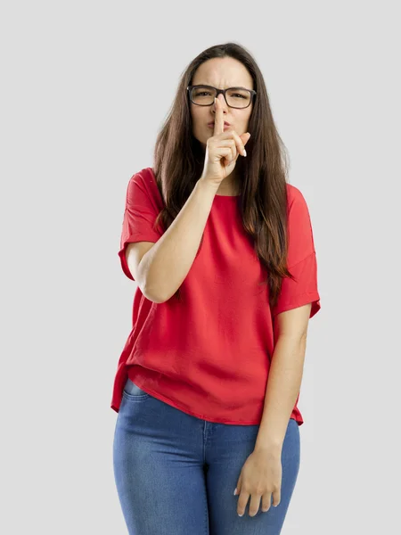 Woman asking for silence — Stock Photo, Image