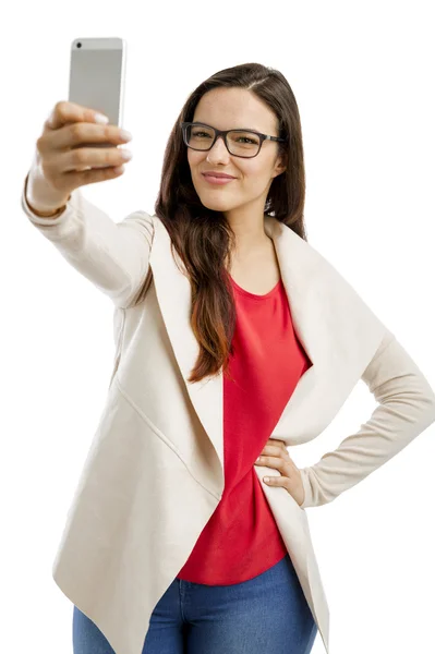 Όμορφη γυναίκα κάνοντας μια selfie — Φωτογραφία Αρχείου