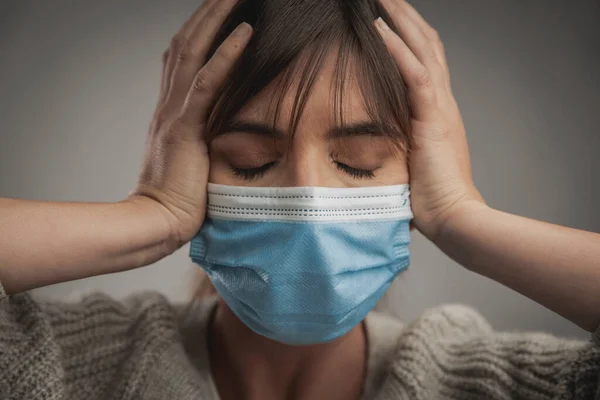 Woman Worried Stressed Being Infected Covid — Stock Photo, Image