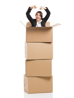 iş kadın kart kutularının içinde görünür