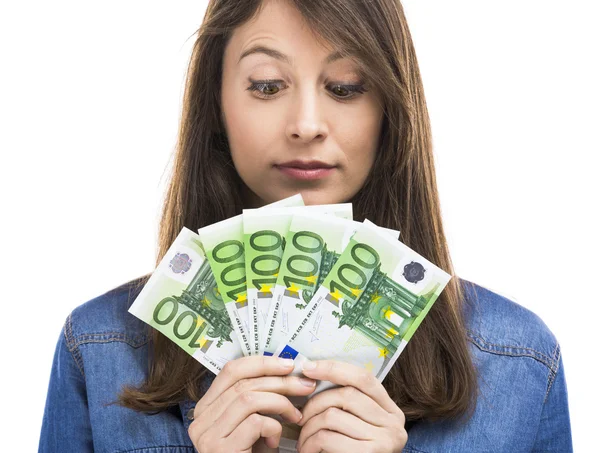 Žena drží nějaké euro — Stock fotografie